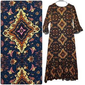 Anthropologie Kachel Tiburon Ruffled Maxi Dress Size 4 Blue Floral EUC